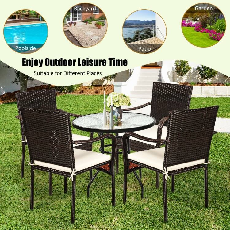 Set of 4 Patio Rattan Stackable Dining Chair with Cushioned Armrest for Garden - 24" x 23" x 34" (L x W x H)