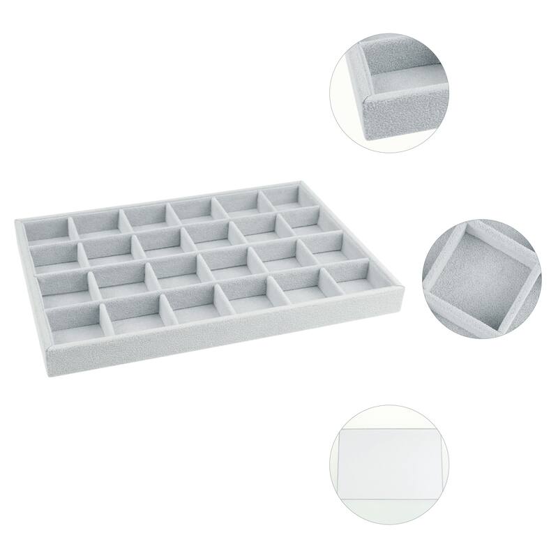 Velvet Jewelry Organizer Trays with Removable Dividers for Drawers, Jewelry Organizer Drawer Inserts Container - Grey - 24 Grid Tray