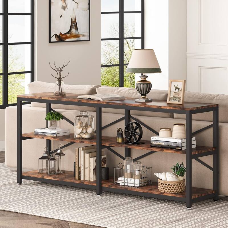 70.9" Extra Long Console Table with Storage Shelves, 3-Tier Sofa Table Behind Couch,Entryway Table with X-Frame Metal Design