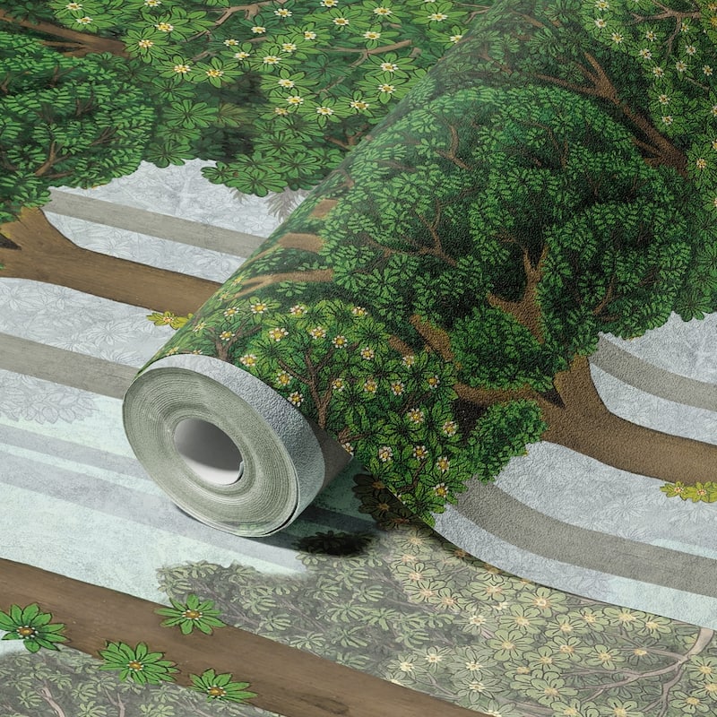 Serene Greenery and Blooming Trees Wallpaper Mural