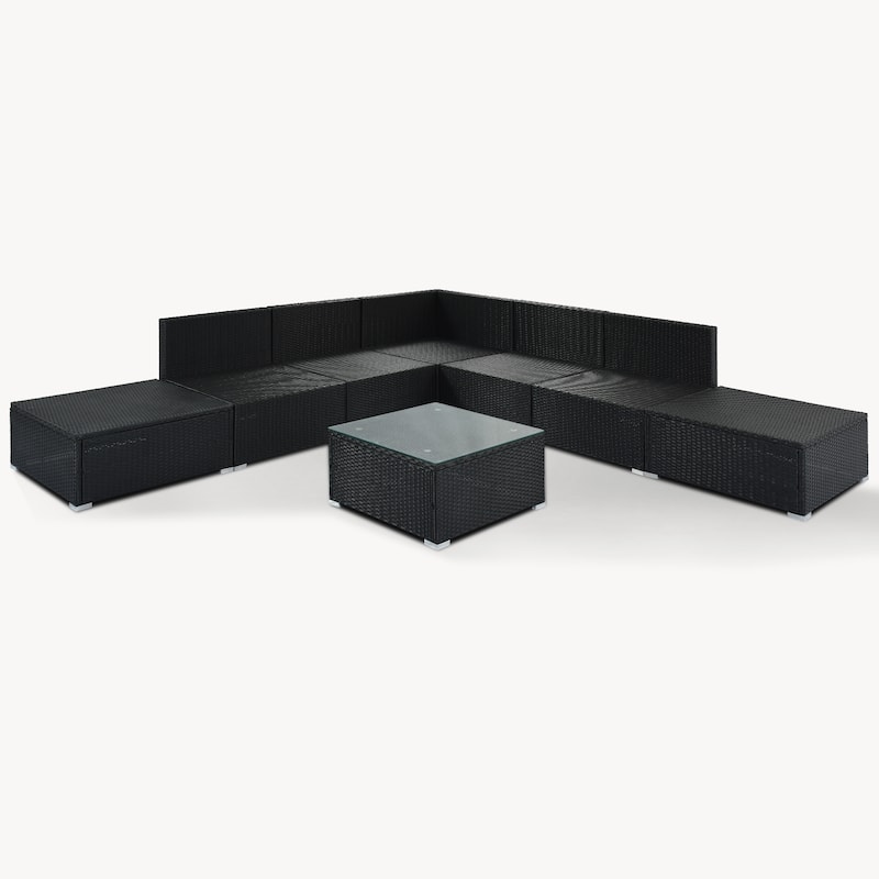 Contemporary 8-Piece Outdoor Patio Furniture Set with Tempered Glass Table