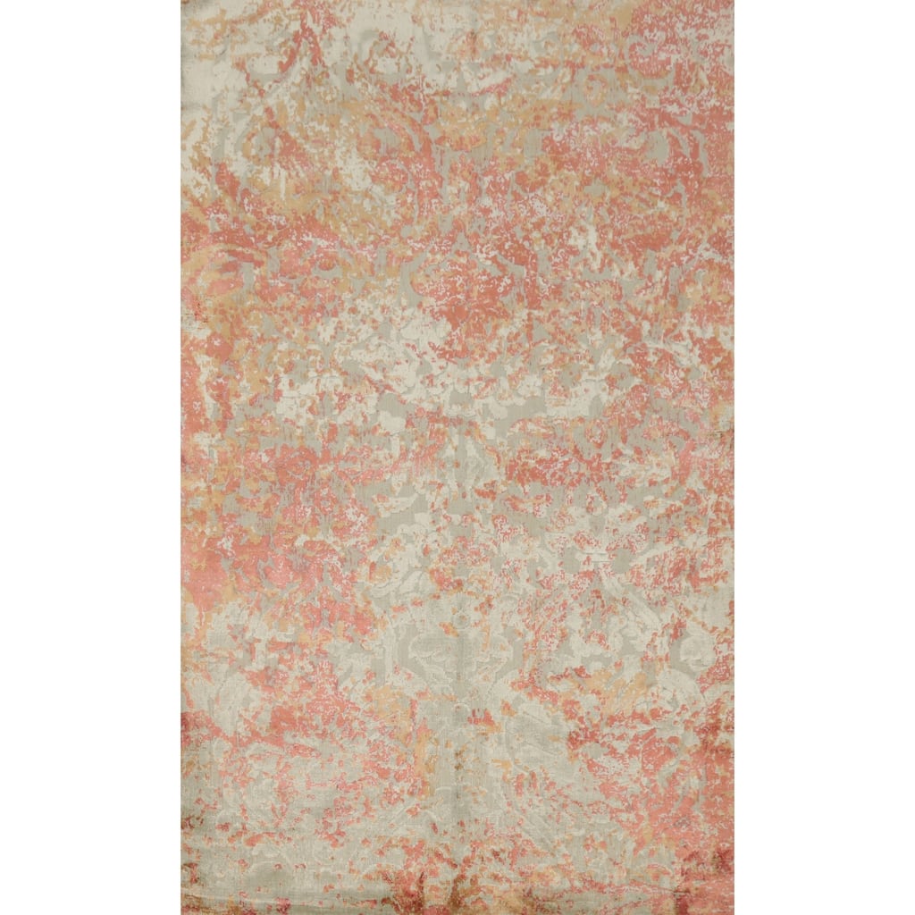 Hand Knotted Oriental Viscose Silk Carpet Modern Abstract Coral Abstract Area Rug - 6' 3'' X 4' 1''