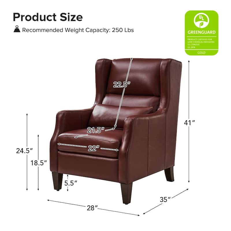 Erich Genuine Leather Wingback Armchair with Pillow by HULALA HOME