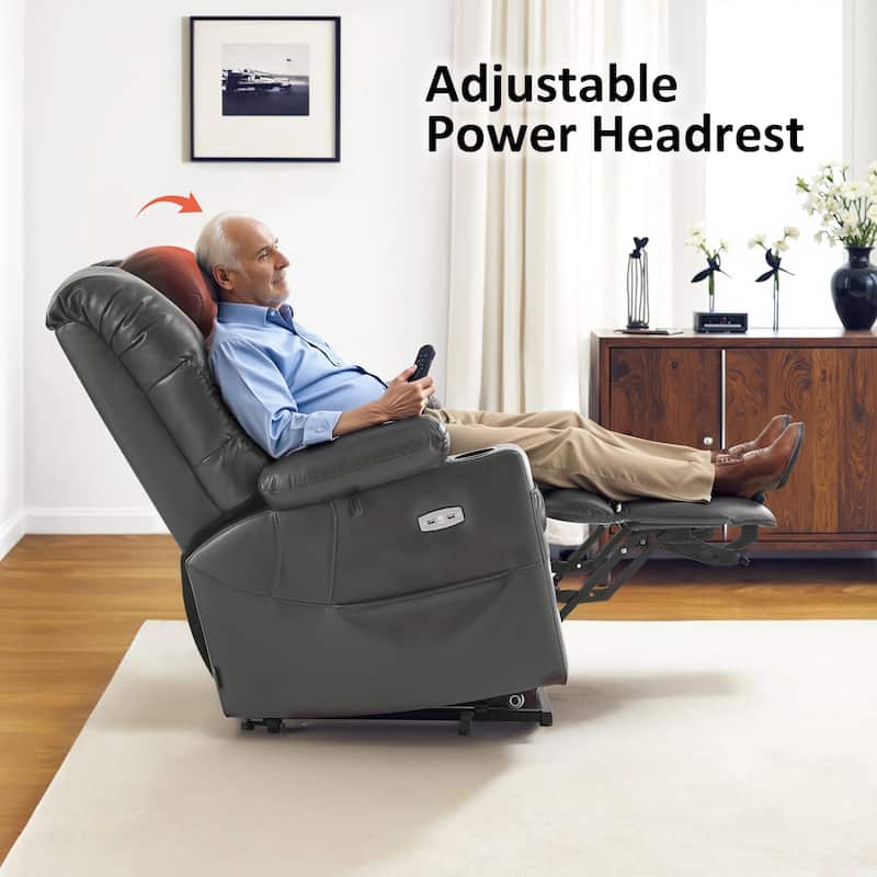 MCombo Large Dual Motor Power Lift Recliner Chair with Massage and Dual Heating for Elderly People, Faux Leather