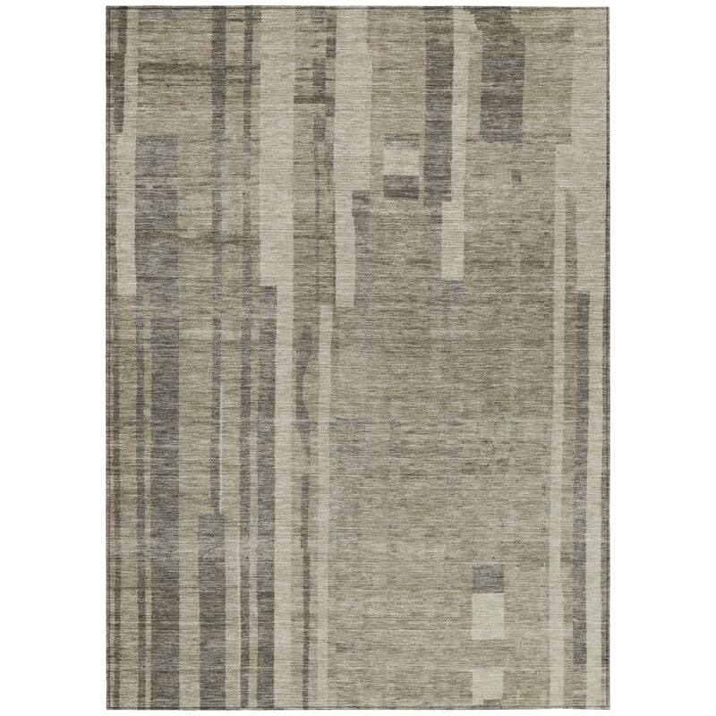 Machine Washable Indoor/ Outdoor Modern Stripes Chantille Rug