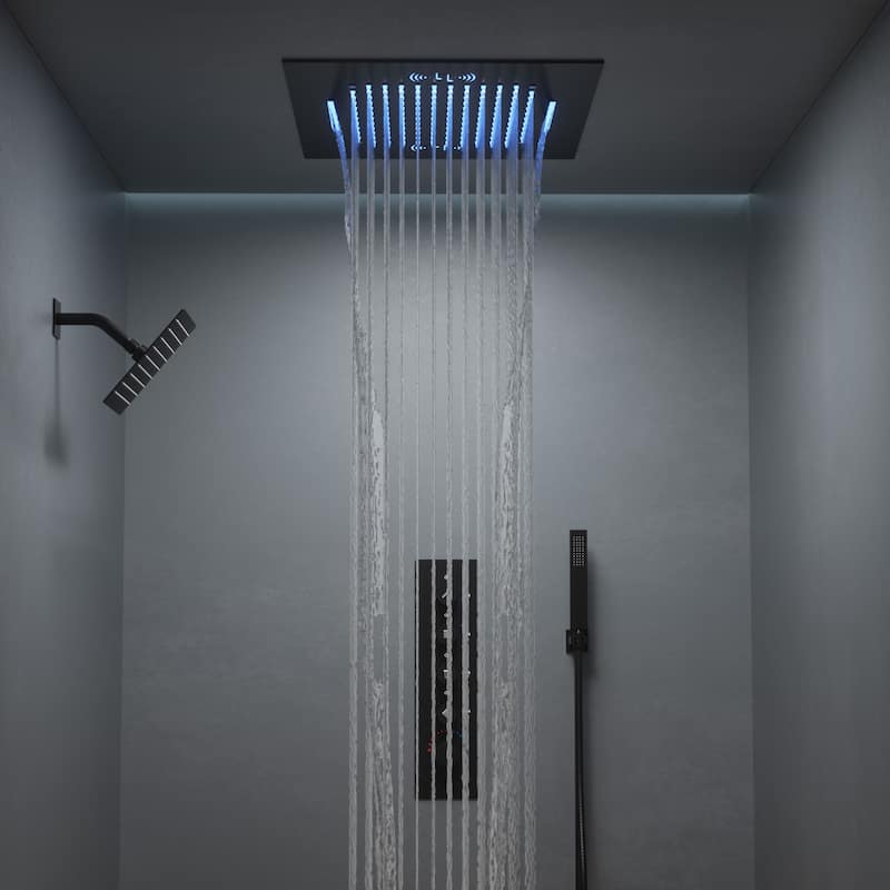 GRANDJOY LED Music Shower System 20"& 10" Dual Shower Heads with Handheld Shower