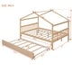 preview thumbnail 32 of 34, Full Size Wooden House Bed with Twin Size Trundle Bed Frame for Kids, Teens, Girls, Boys No Box Spring Needed, Easy Assembly