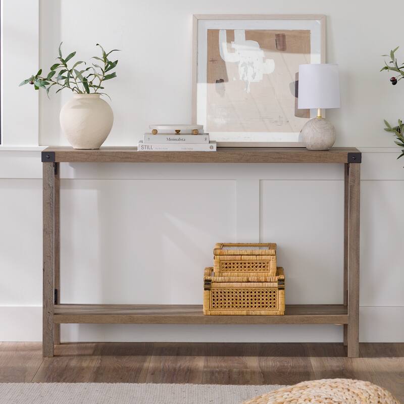 Middlebrook Kujawa 46-inch Wide X-frame Farmhouse Entry Table - Grey Wash