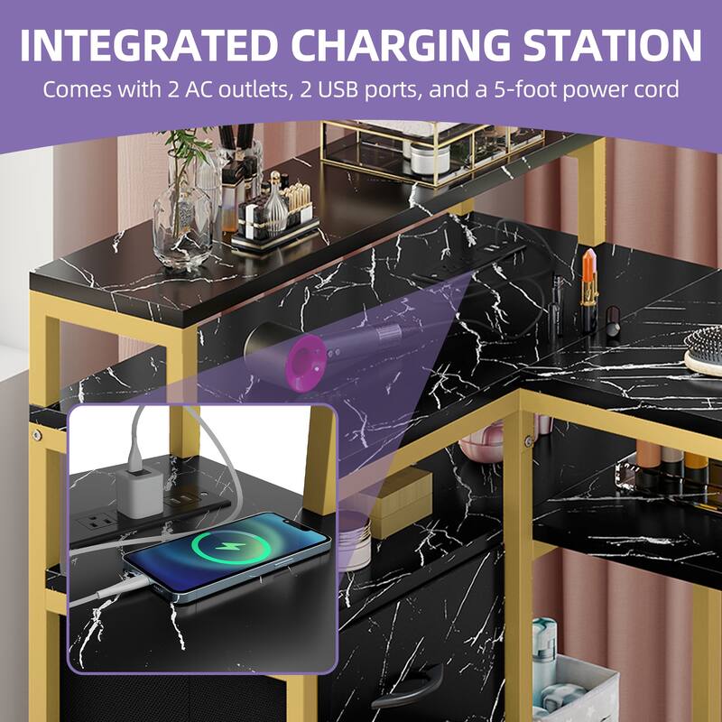 Moasis L Shape Nail Desk With Charger Station