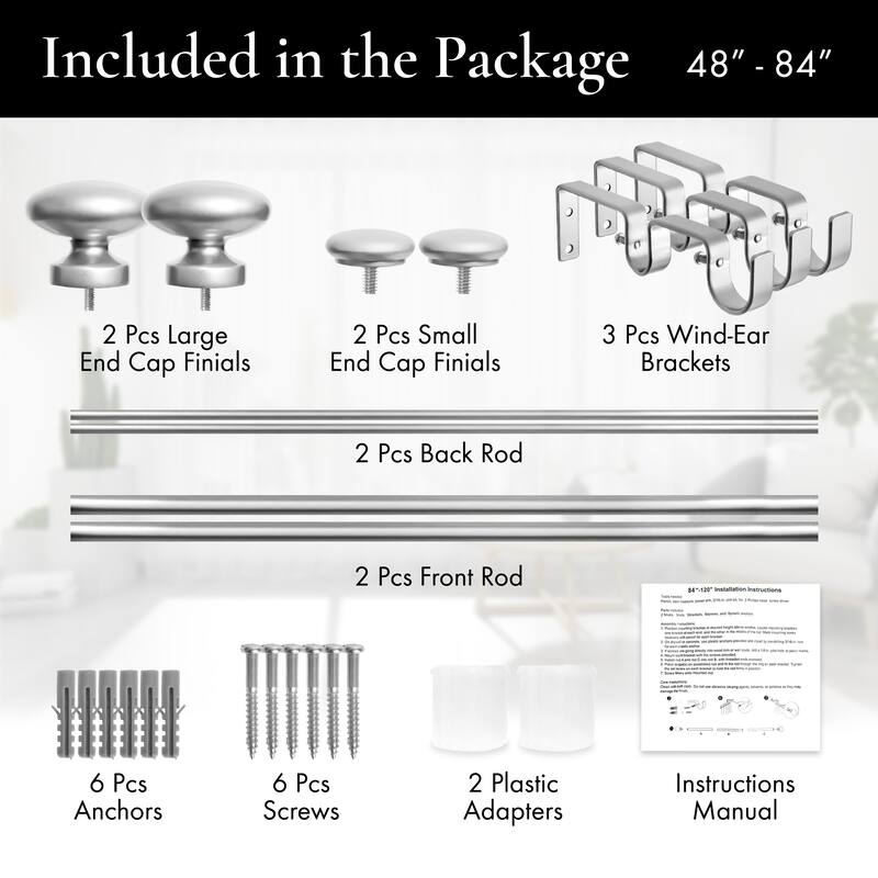 Meriville 1-Inch Diameter Prima Telescoping Double Window Treatment Curtain Rod