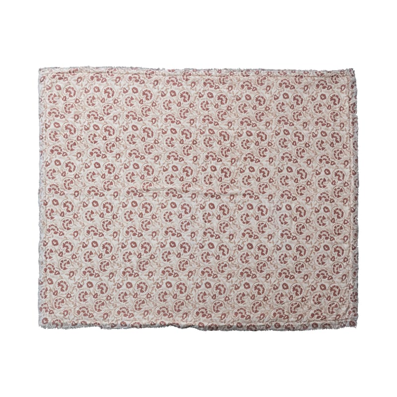 Woven Cotton and Sherpa Throw Blanket - Multi - 60.0"L x 50.0"W x 0.3"H - Multi
