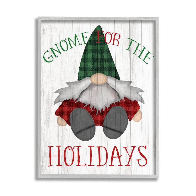 Stupell Gnome for the Holidays Festive Garden Elf Plaid Framed Wall Art - Green