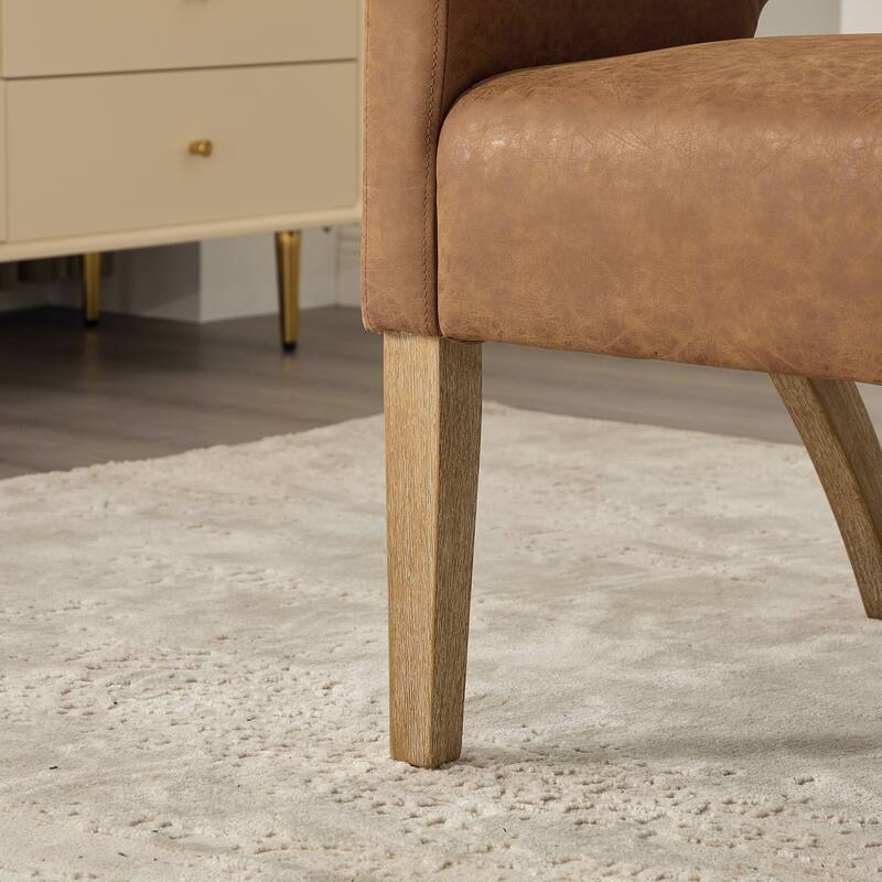 Roomfitters PU Accent Armchair, Modern Open Back Barrel Dining Chair with Weathered Wood Legs for Living Room or Dining Room