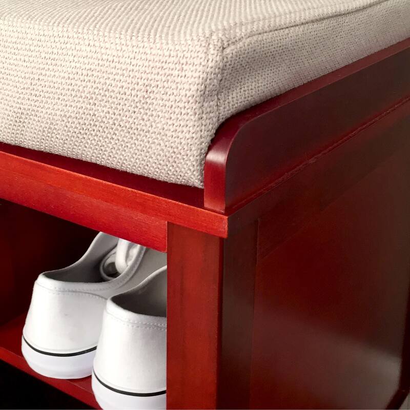 John Louis Home Solid Wood Shoe Storage Bench Red Mahogany