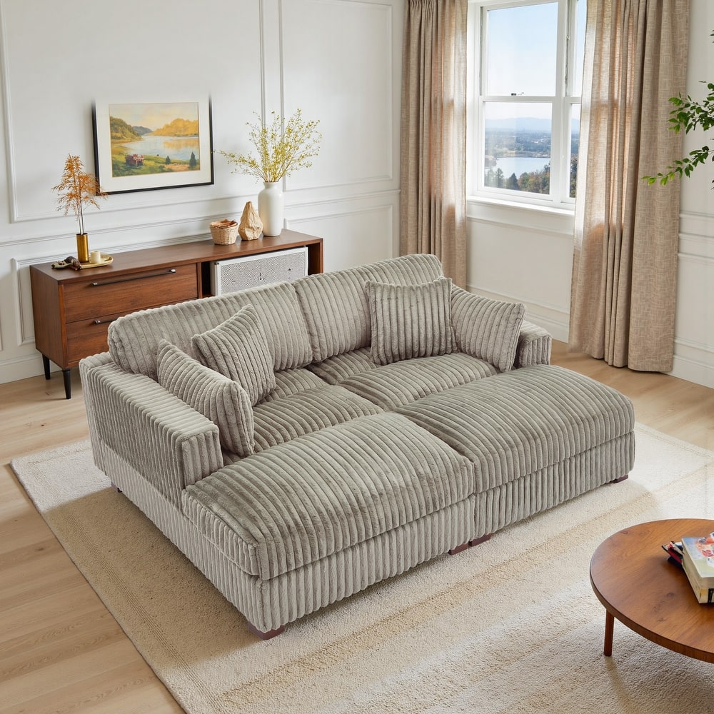 Modern Modular Flannel Fabric Upholstered Sectional Sofa with Square Arm