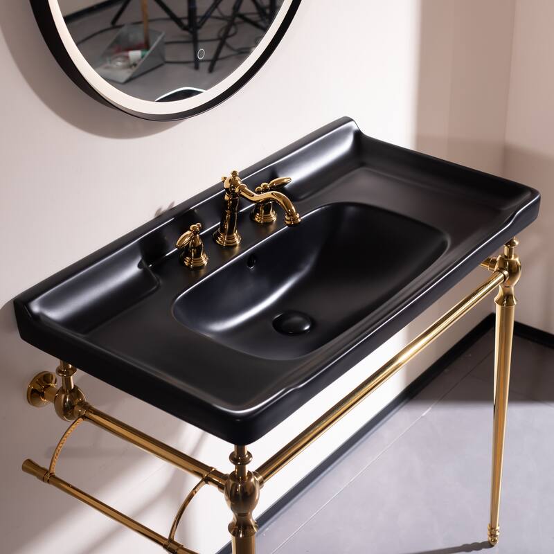 GDFStudio - Vici Modern 36" Bathroom Console Sink with Freestanding Stainless Steel Legs & Towel Bar, WITHOUT Faucet