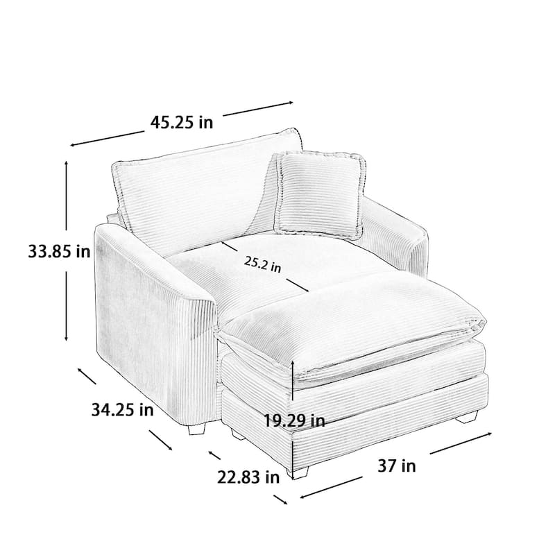 Single Chair Deep Seat Sofa With Footstool for Living Room and Bedroom