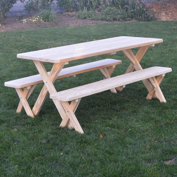 Pressure Treated Pine 6' CrossLeg Picnic Table with 2 Benches On