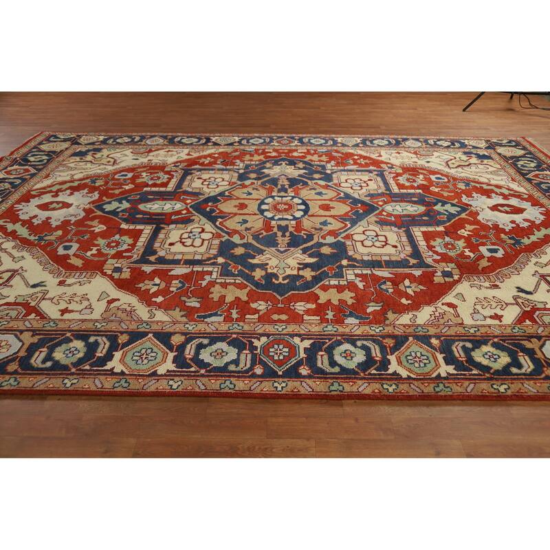 Geometric Heriz Serapi Indian Handmade Wool Carpet - 9'9" x 13'7"