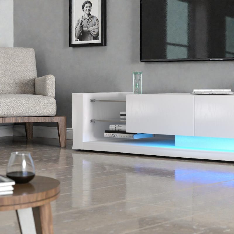 70.8" RGB LED TV Stand for 75" TVs, Modern Entertainment Center with Storage Cabinets, Full-Color Lighting & Power Outlets