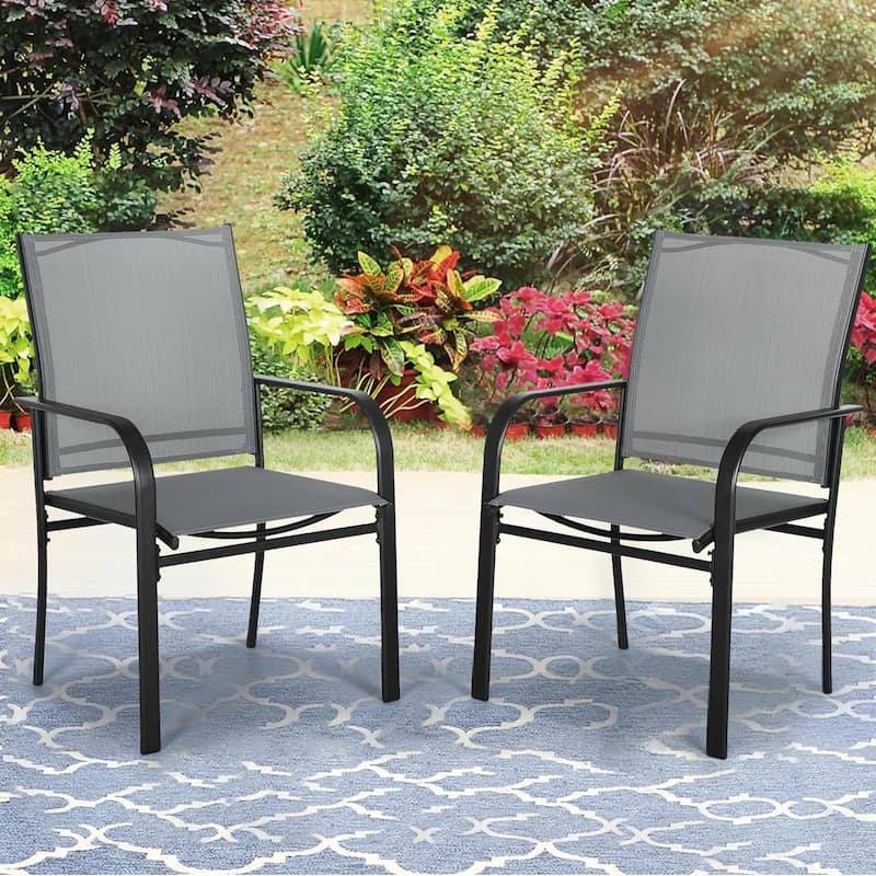 Outdoor Patio Metal Textilene Dining Chairs with Armrest Set of 2