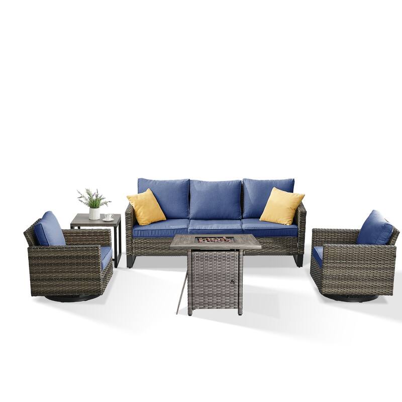 Outdoor Pocassy Sofa Chairs Set with Fire Table