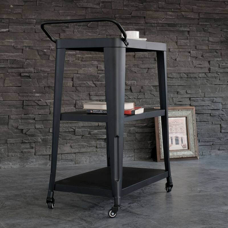 Modern Metal Black 3-Tier Rolling Serving Bar Cart - 24" L x 14" W x 31" H