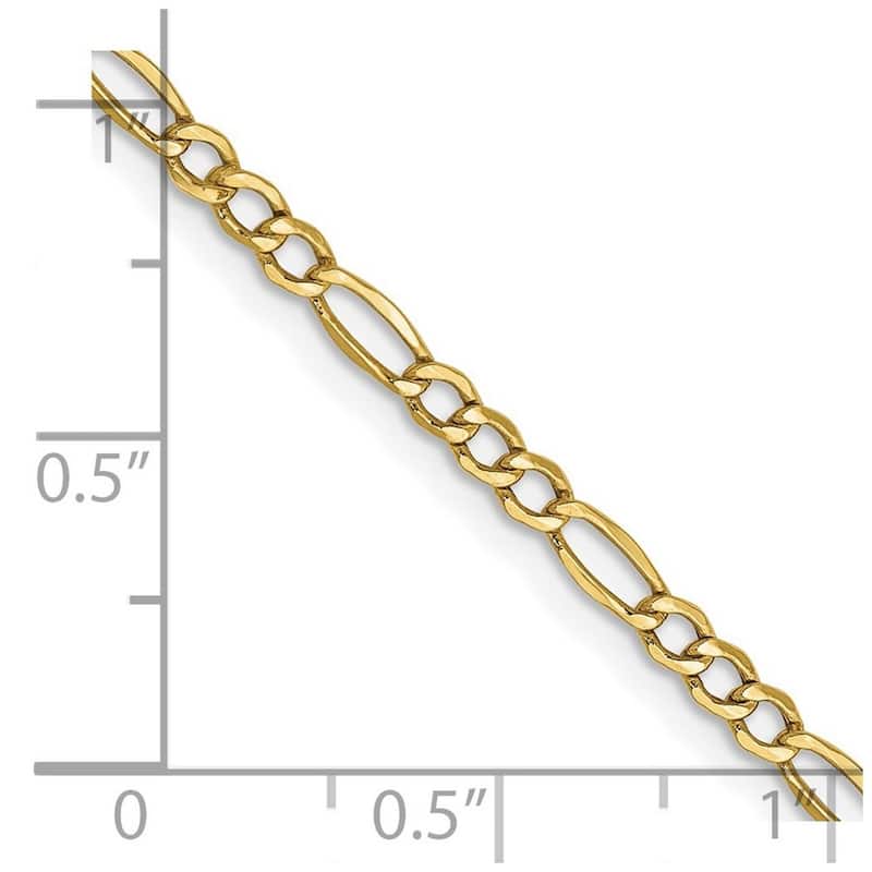 Curata 10k Yellow Gold 2.5mm Semi solid Figaro Chain Necklace for Men