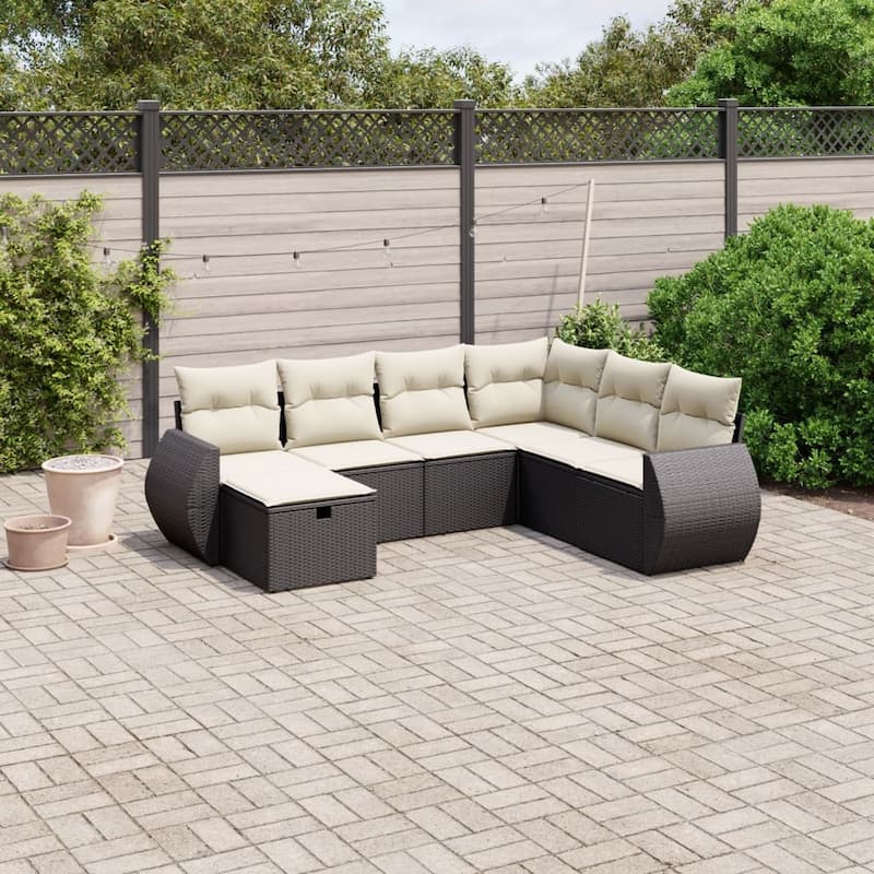 vidaXL Garden Sofa Set - Black and cream Large Without table