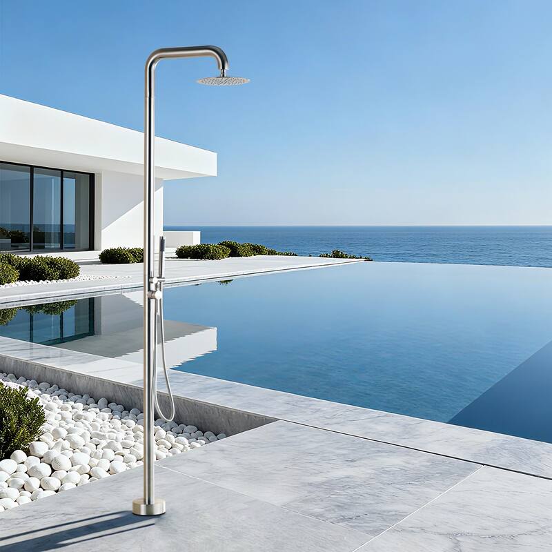 81"H Stainless Steel Freestanding Outdoor Shower with Handheld Shower