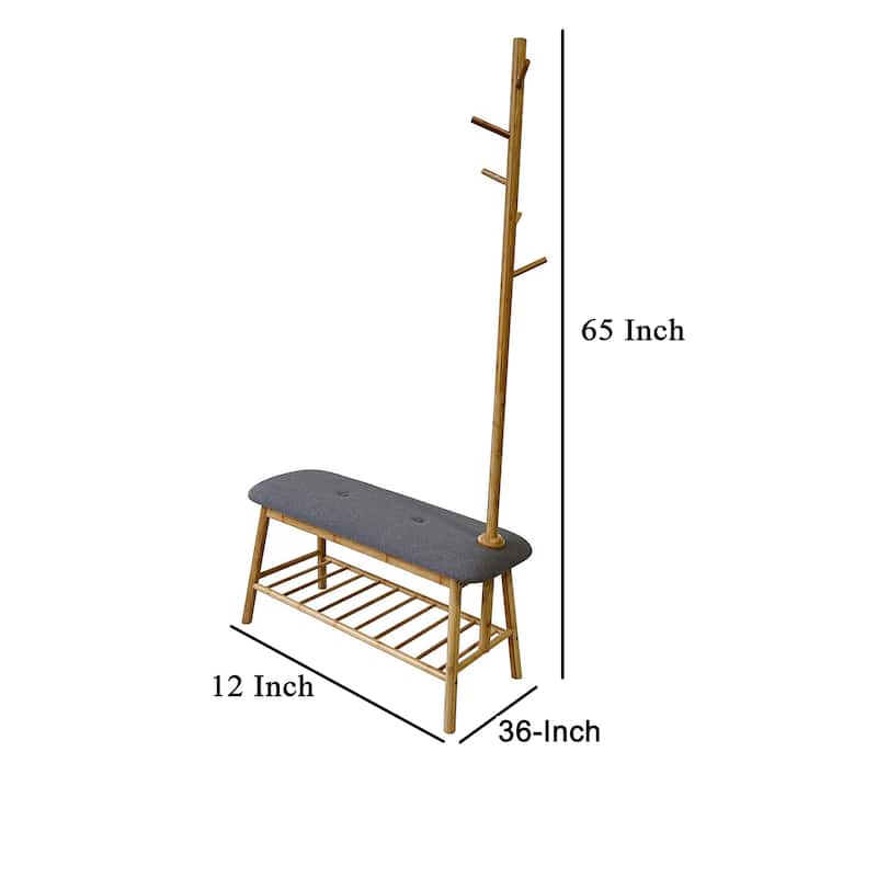 Osava Coat Rack Hall Tree with Bench, Shoe Storage, Gray Polyester, 65 Inch