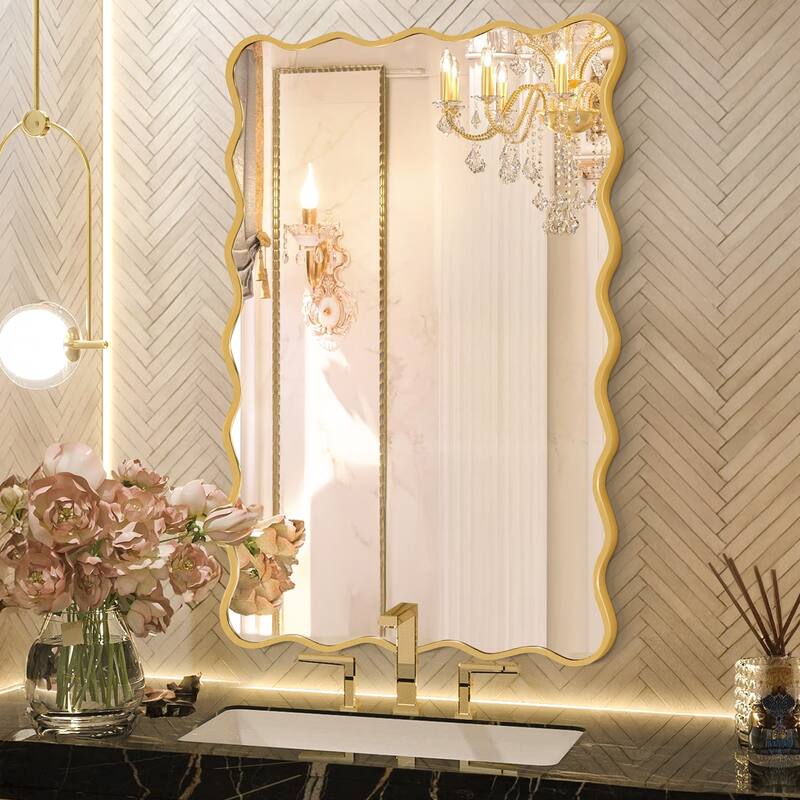 Rectangle Metal Framed Wavy Wall Mirror - 24x36 - Gold