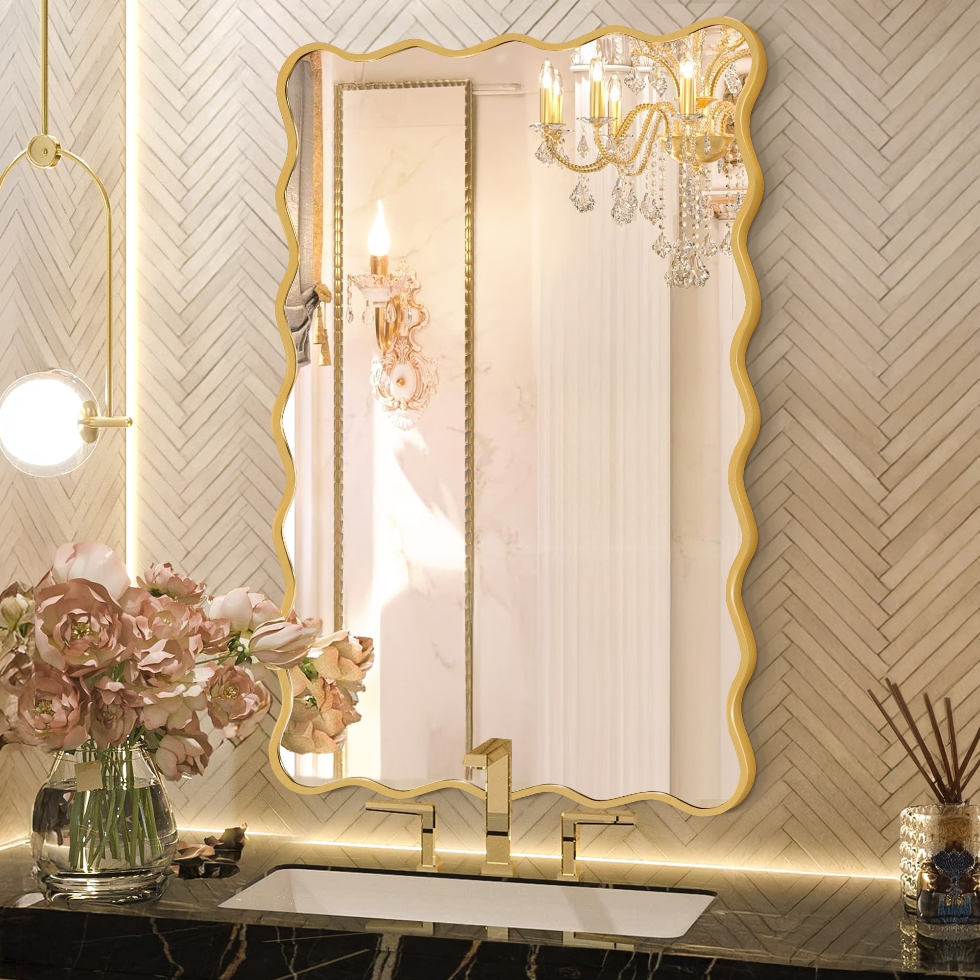 Wavy Metal Framed Irregular Decorative Wall Mirror