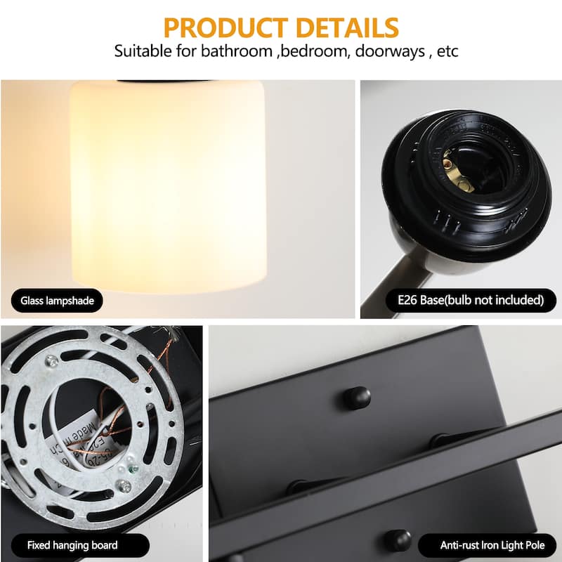 5-Light Black Bathroom Vanity - Milky Frosted Glass - E26 Socket