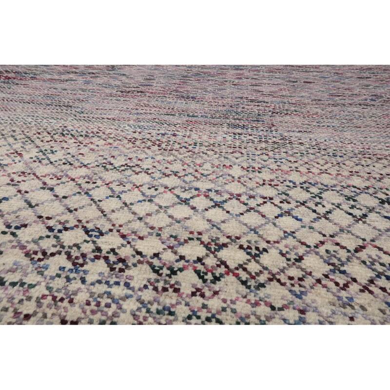 Beige Tibetan Wool & Bamboo Silk Hand Knotted Rug Geometric Style - 8' x 10'