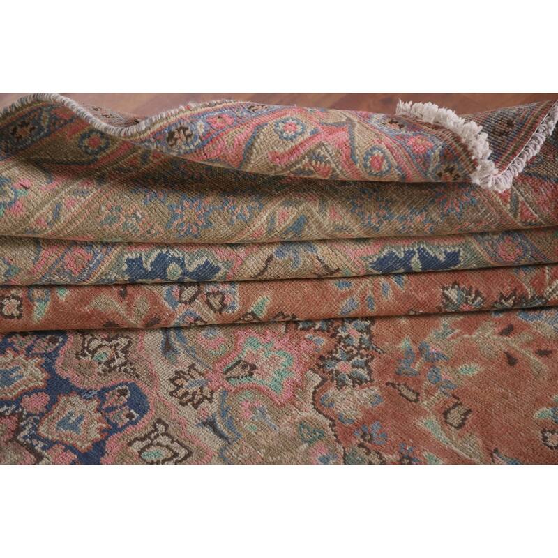 Hand Knotted Oriental 100% Wool Carpet Traditional Floral Oranges & Rust Mashad Area Rug - 9' 5'' X 6' 5''