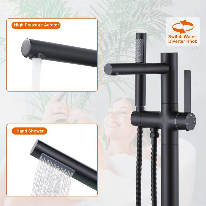 WOWOW Freestanding Bathtub Faucet with Handheld Shower in Modern