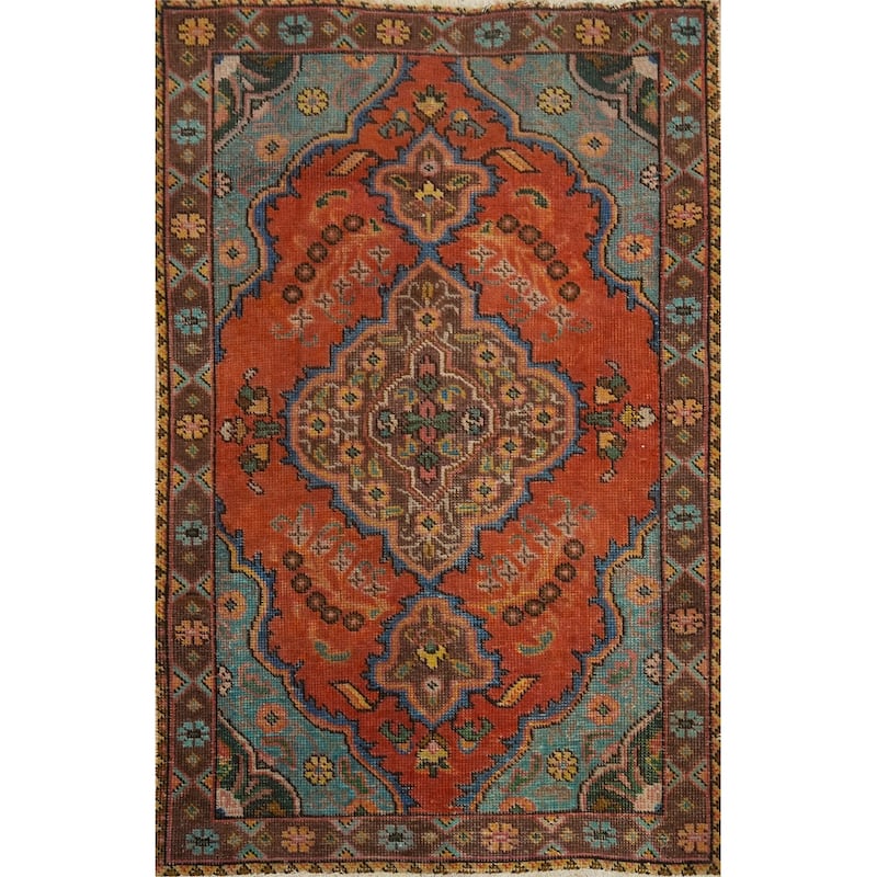 Hand Knotted Oriental 100% Wool Carpet Traditional Medallion Oranges & Rust Tabriz Area Rug - 4' 3'' X 2' 11''