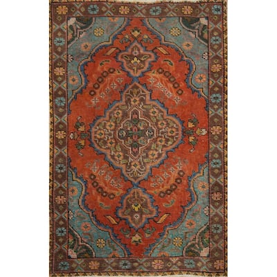 Hand Knotted Oriental 100% Wool Carpet Traditional Medallion Oranges & Rust Tabriz Area Rug - 4' 3'' X 2' 11''