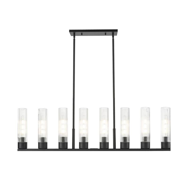 Innovations Lighting Downtown Urban - Boreas - 6 Light 48" Stem Hung Island Light with 11" Shades - Striped Clear/Matte Black