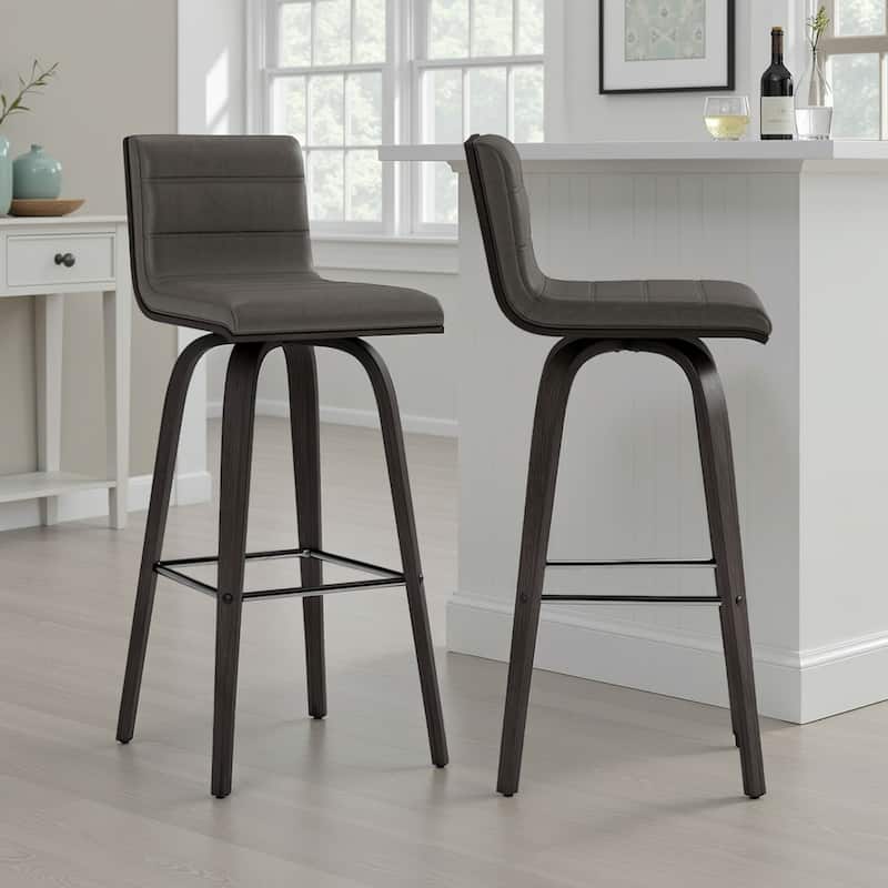 Skara Swivel Bar Stool, Upholstered Bar Height Chair with Bentwood Frame - Grey & Black - Set of 2
