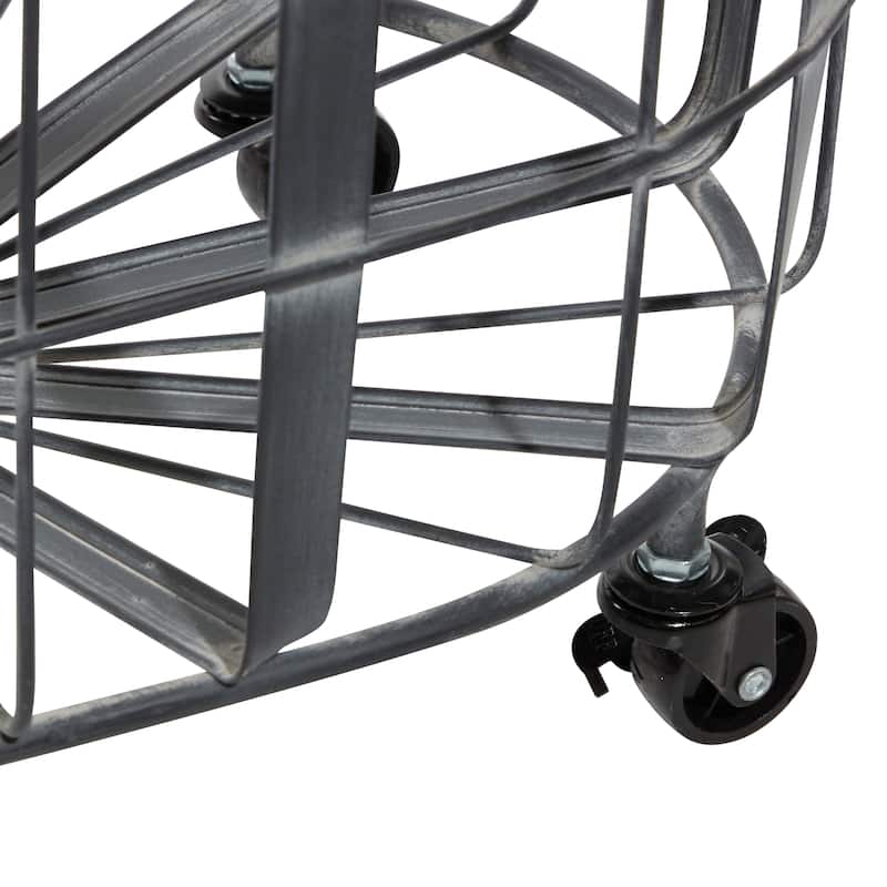 Metal Wire Grid Storage Basket with Wheels and Handles - Set of 2 Black - Roche River Decor - 16"W x 24"L x 25"H