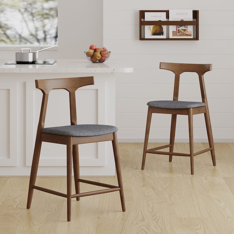 Mugo Upholstered 24.5 Inch Counter Stools by Christopher Knight Home - Walnut/Charcoal