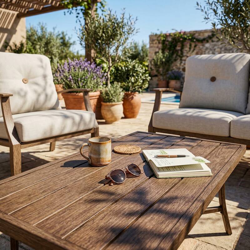 4-Piece Patio Conversation Set with Cushions, Aluminum Frame, Beige