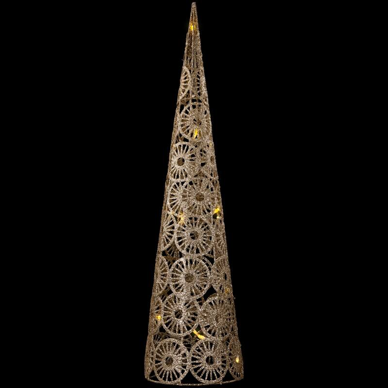 23.5" LED Lighted B/O Gold Glittered Wire Sunburst Christmas Cone Tree - Warm White Lights