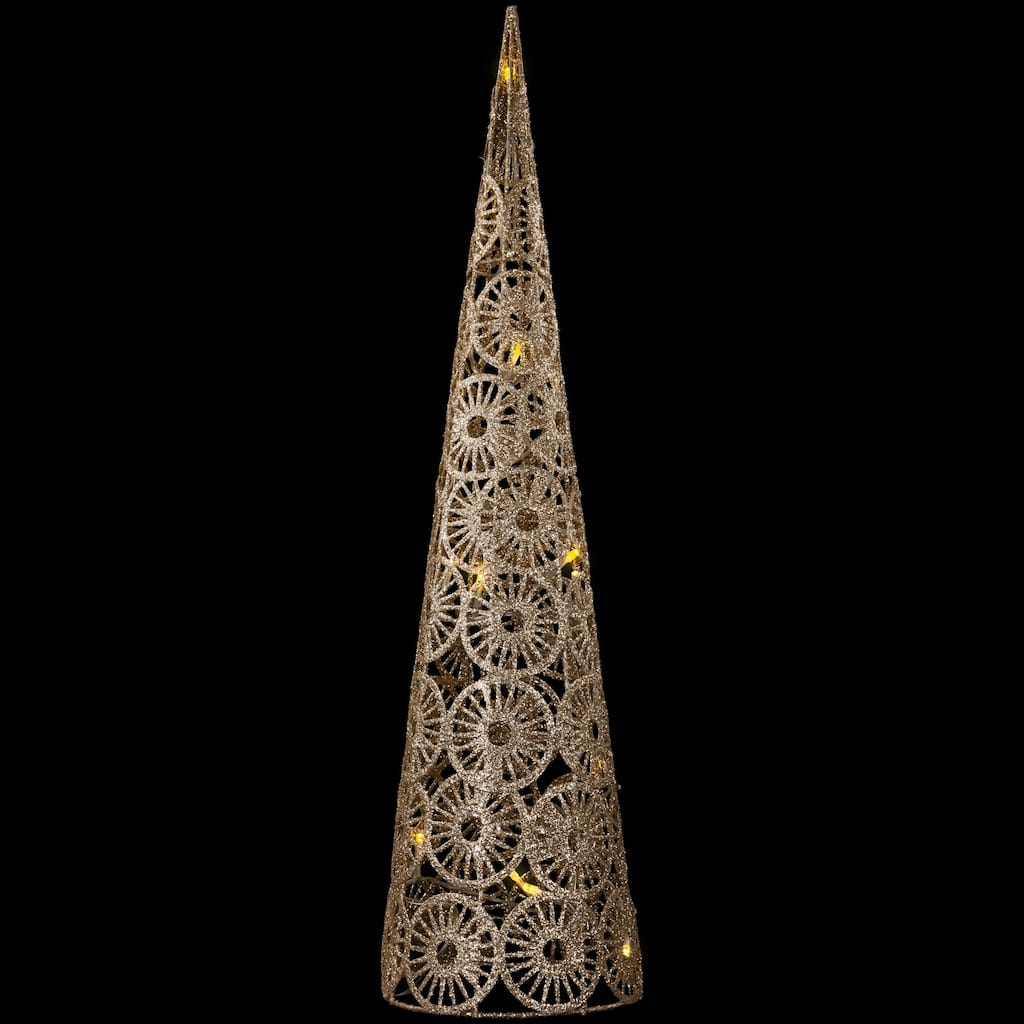 23.5" LED Lighted B/O Gold Glittered Wire Sunburst Christmas Cone Tree - Warm White Lights