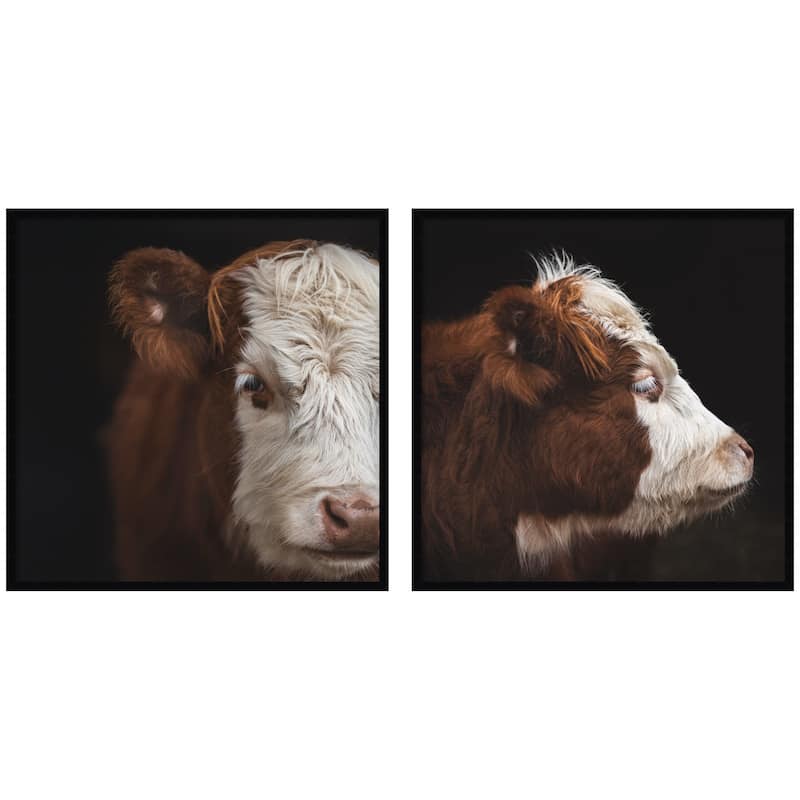 Kate and Laurel Cow Close 2 Piece Framed Wall Art Print Set by Emiko and Mark Franzen F2 Images - 2 Piece Set 33x33