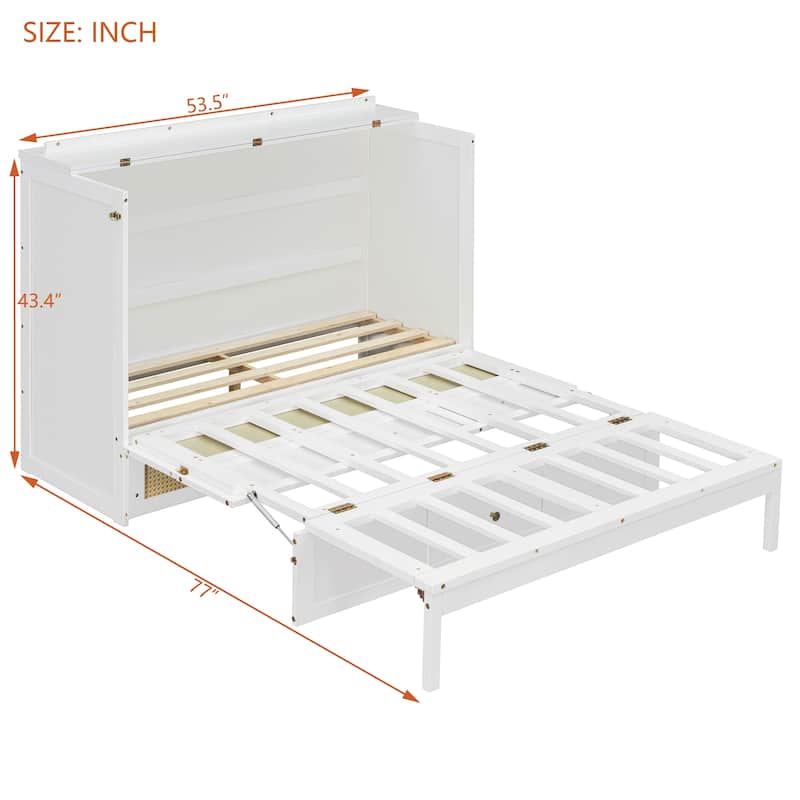 Full Size Murphy Bed with Large Storage Drawers, Space-Saving Foldable Wall Bed with Elegant Front Design