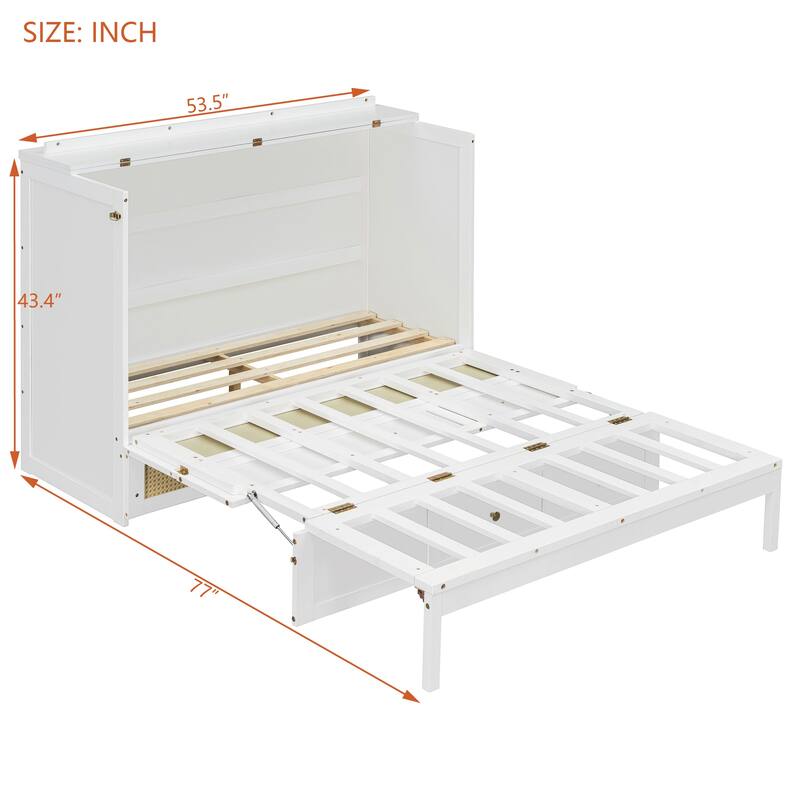 Roomfitters Full Size Murphy Bed with Large Storage Drawer and Rattan Design