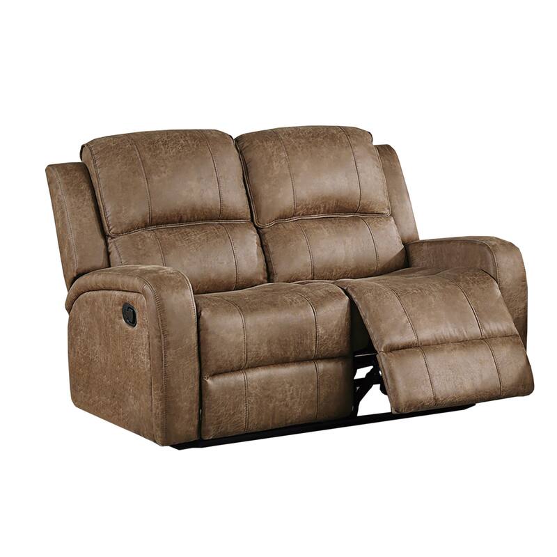 Leather-Like Fabric Upholstered Manual Motion Loveseat - Chestnut